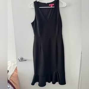 Betsey Johnson Black V-Neck Midi Dress with Flounce Hem